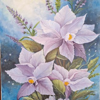 Нежни лилави цветове в маслена техника – картина „Ухание в лилаво“, галерия Станка Денева.